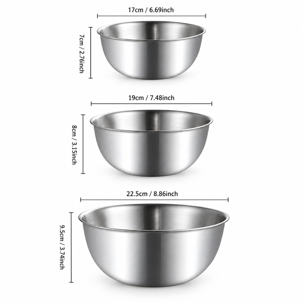 ステンレス製ミキシングボウル 3点セット 目盛り付き 厚手  - Baking Kitchen Set のレビューと価格